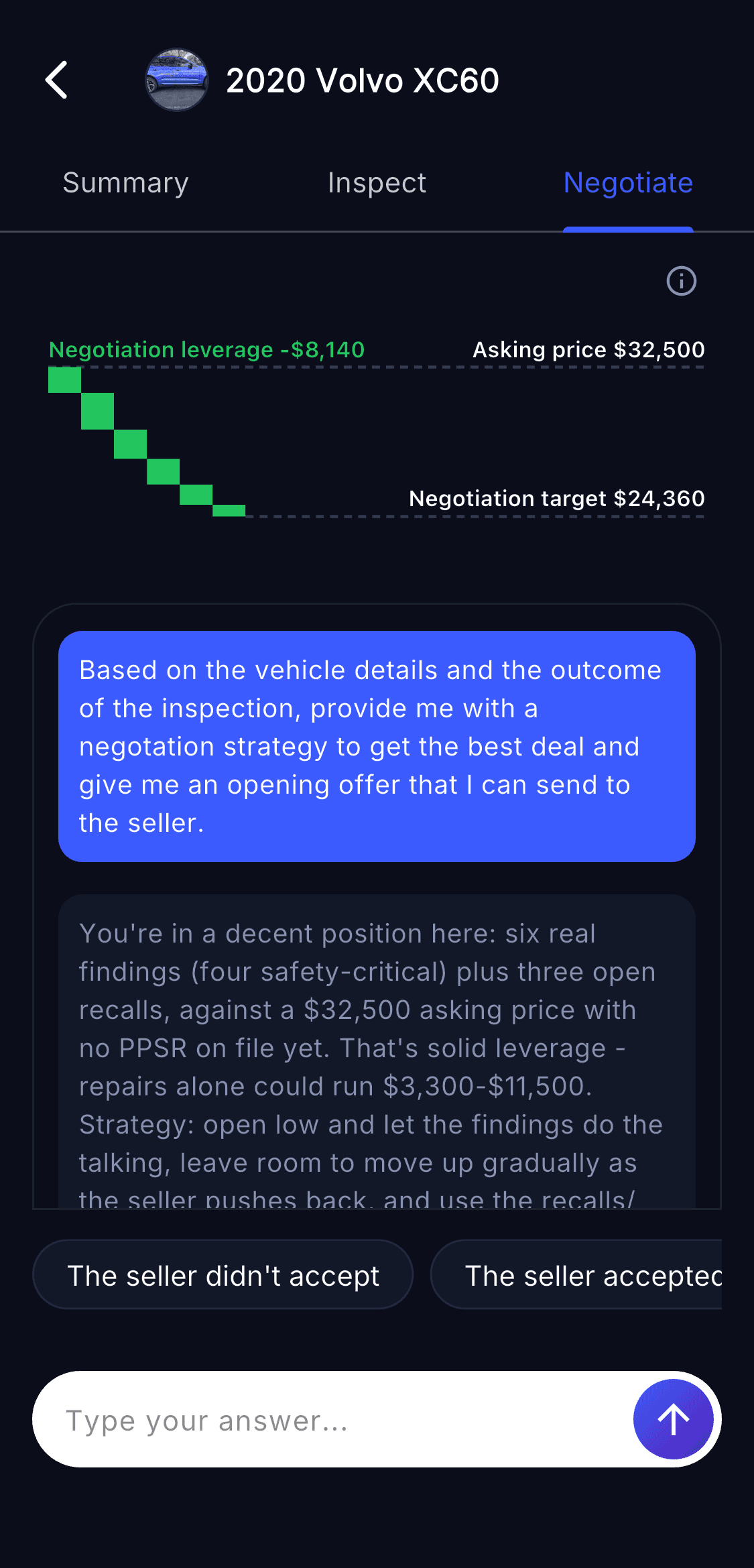 Negotiation guidance in the Shufti app